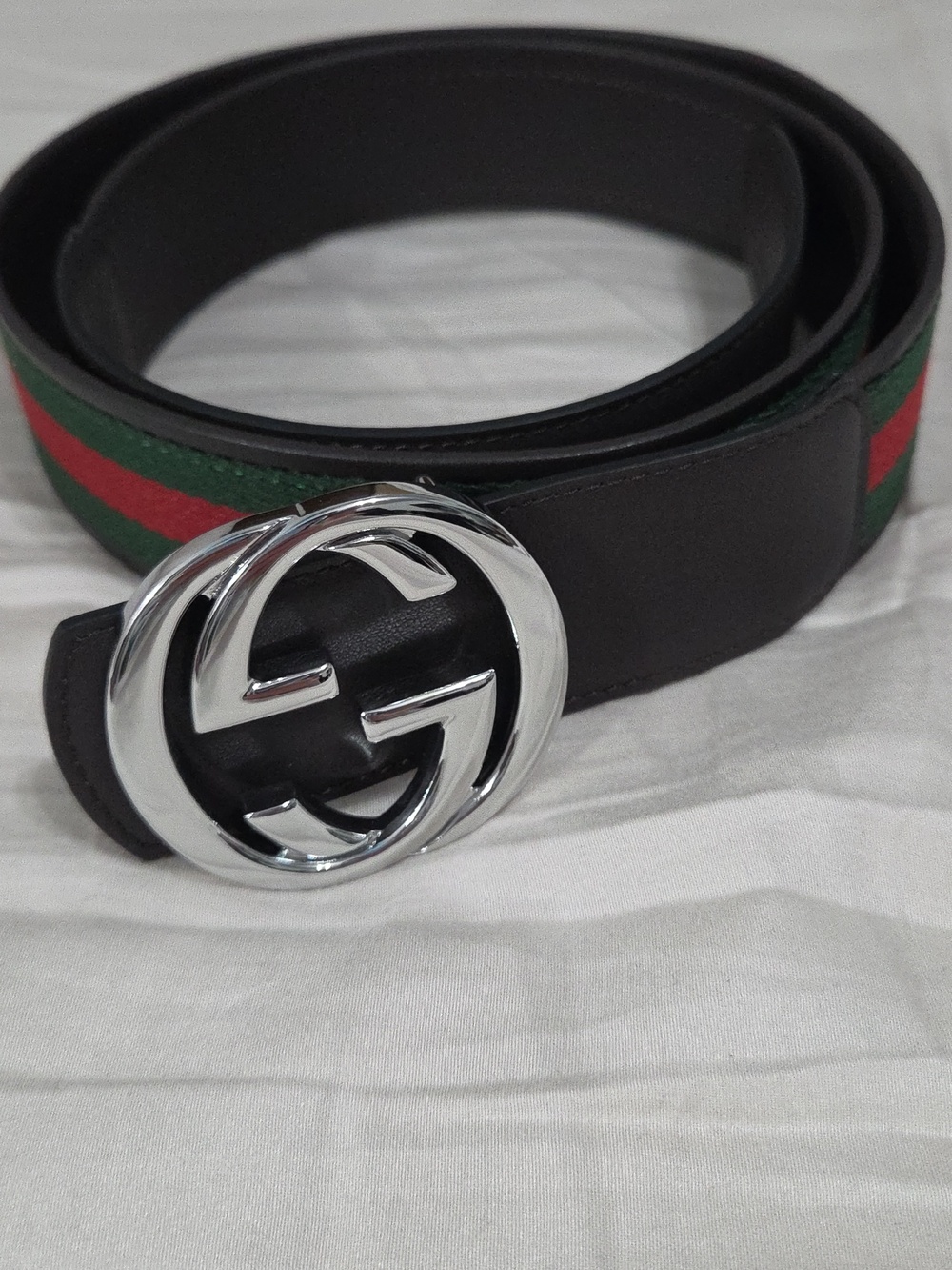 Gucci Green Red Reversible Belt with Silver Double G Buckle - Picture 9 of 16